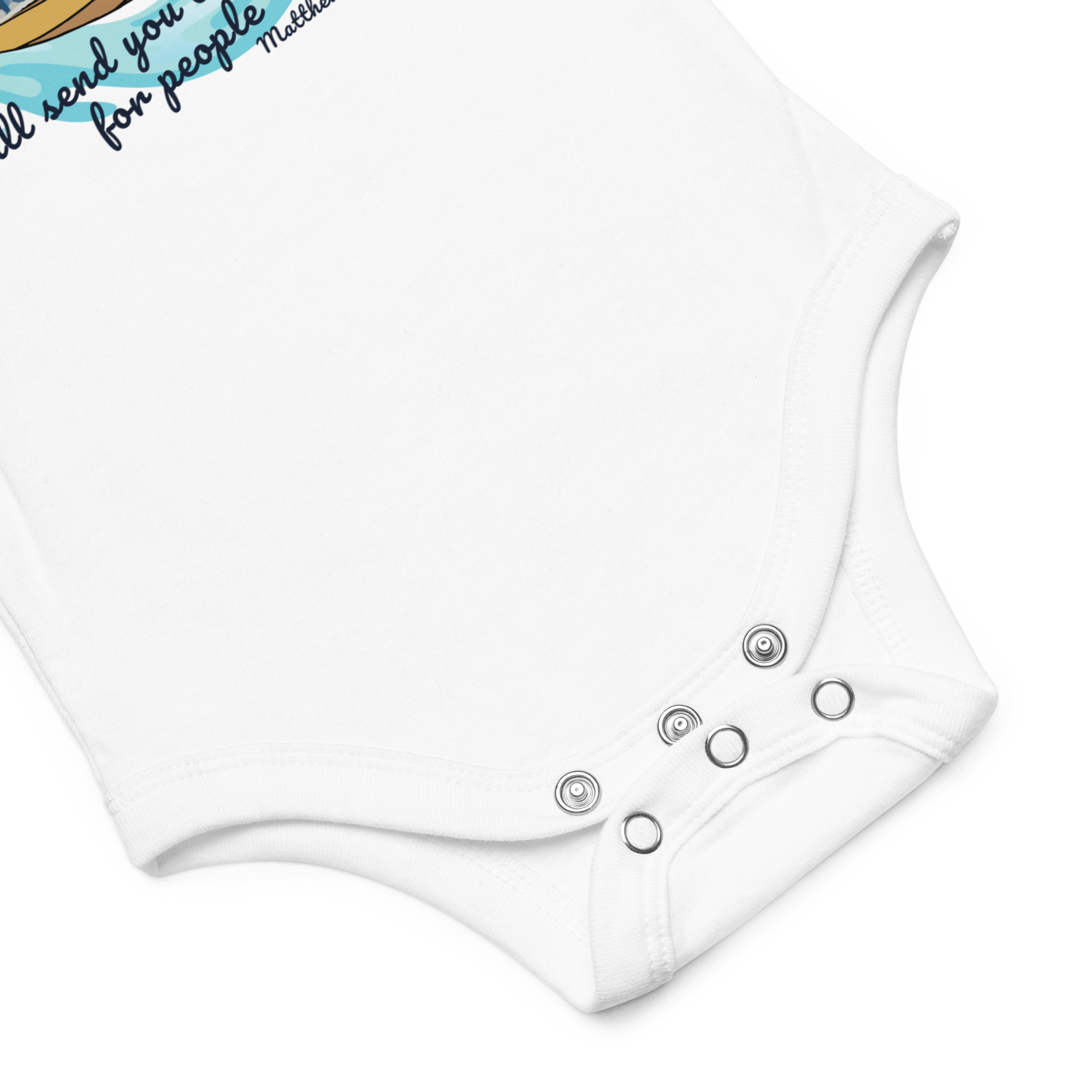Jesus said, "Come follow me,I will send you out to fish for people" Matthew 4:19 Christian Baby short sleeve one piece